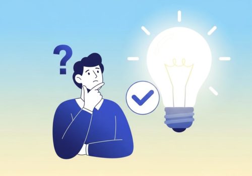 疑問を抱いている男性とひらめきの象徴である電球