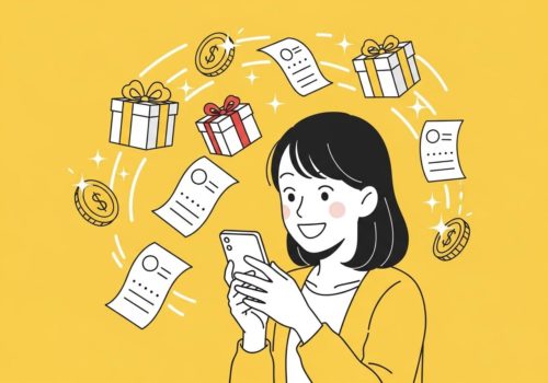 スマートフォンでお得な情報を見ている女性