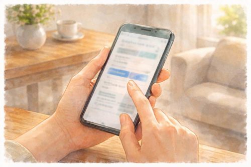 スマホで次回配送のスキップをしているシーン