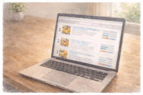 PCに表示されているフルーツ宅配便のランキング一覧。