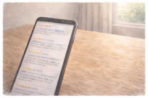 スマホ画面に表示されている口コミ。