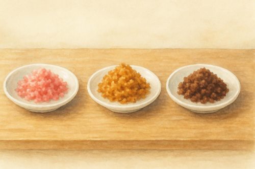 桜でんぶ、桃屋のあまだきでんぶ、かつおでんぶが並んでいる。