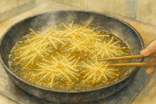 ベビースター風えのきの調理シーン