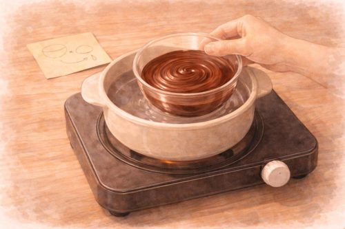 土鍋を使ってチョコレートフォンデュを温めようとしているシーン