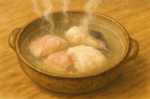 あんこうの身を霜降り処理しているシーン