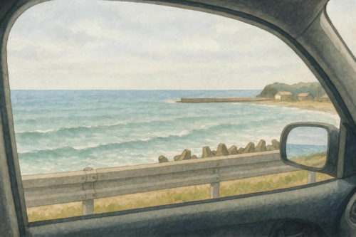 車窓から見える大洗の海岸