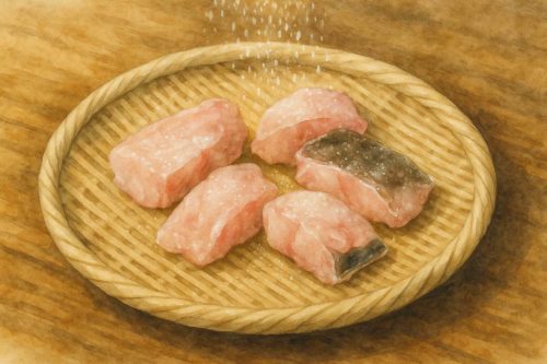 あんこうの身に塩を振っているシーン