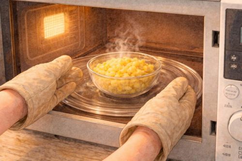 じゃがアリゴを電子レンジで追い温めしているシーン