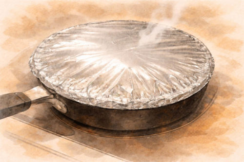 アルミホイルで覆われたフライパン