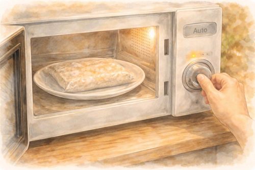 冷凍ご飯を電子レンジで解凍しようとしているシーン
