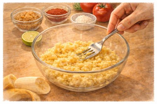 バナナをペースト状に潰しているシーン