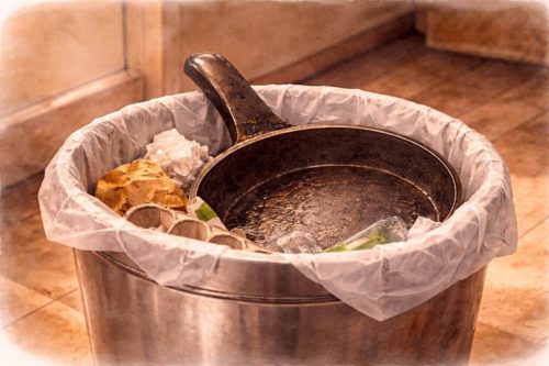 ゴミ箱に捨てられているフライパン