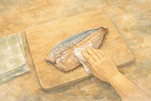 ホッケのグレースを拭きとっているシーン