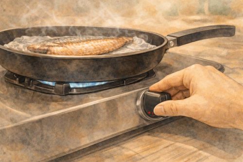 ホッケの火加減を調整しているシーン