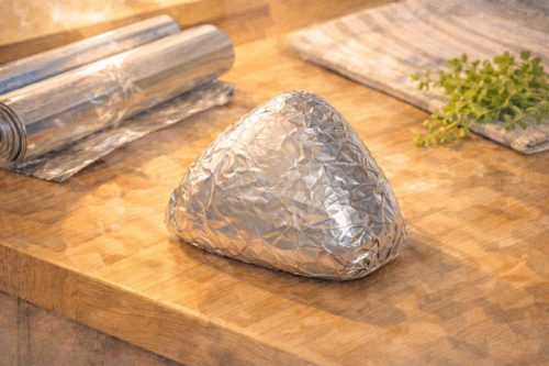 アルミホイルで包まれたおにぎり