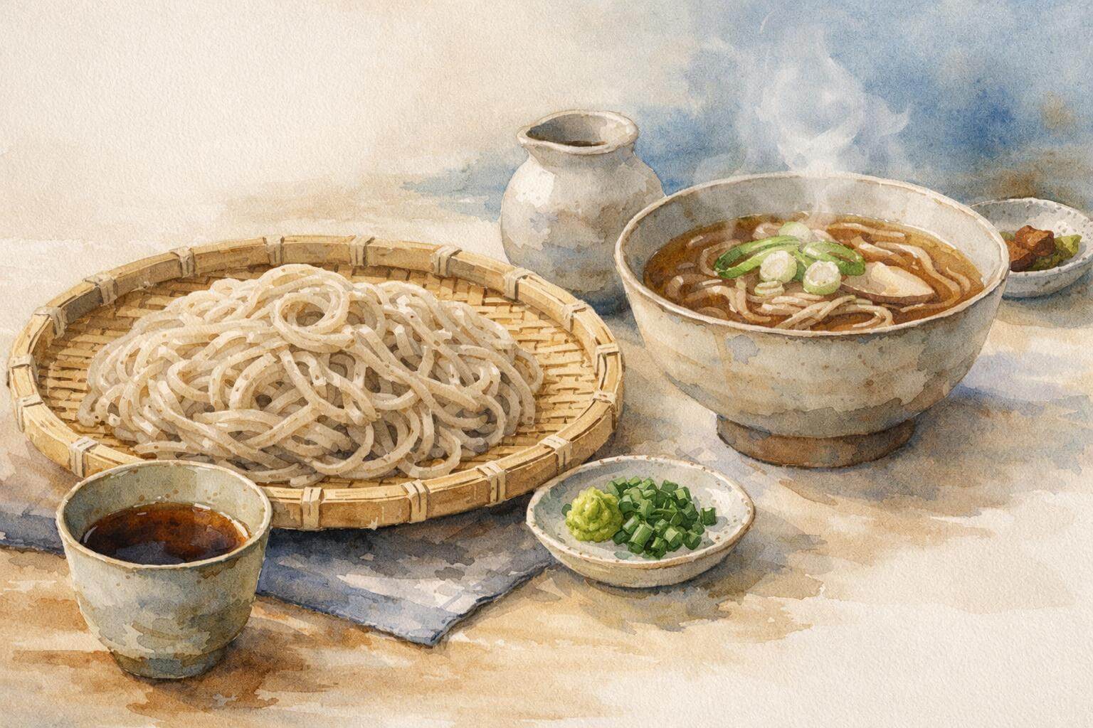 冷たいそばと温かいそば