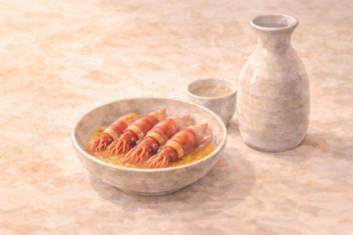 ホタルイカの酢味噌和えと日本酒の熱燗