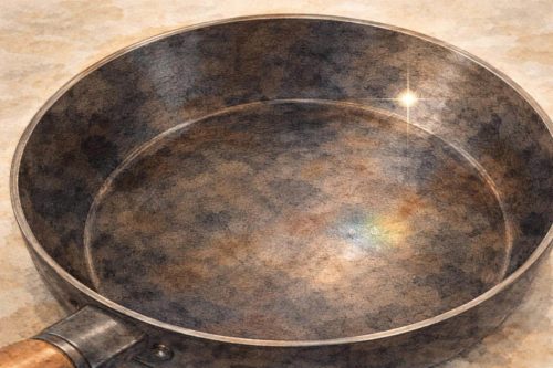 フライパンの表面が虹色になっている