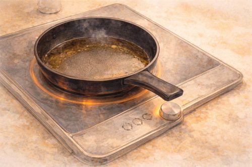 IHクッキングヒーターとフライパンのイラスト